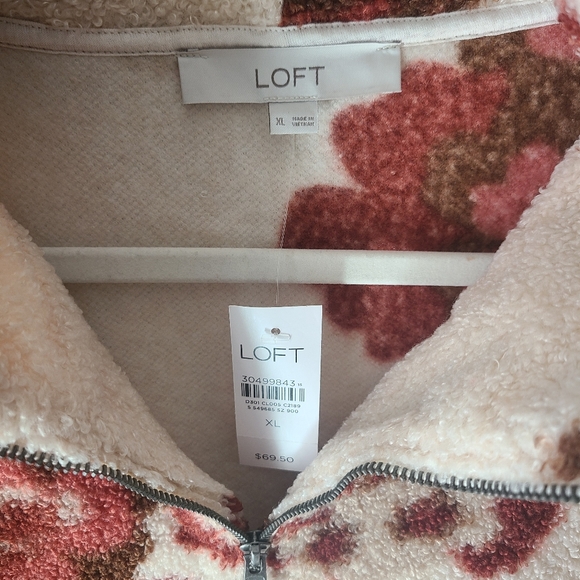 NWT Loft Floral Sherpa Zip Sweatshirt, Size XL - Picture 4 of 5